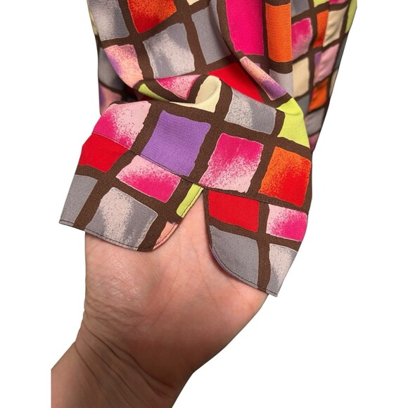 Kathy Che Colorblock Bright Colorful Squares Short Sleeve Button Blouse Wm's 18 - Picture 3 of 9